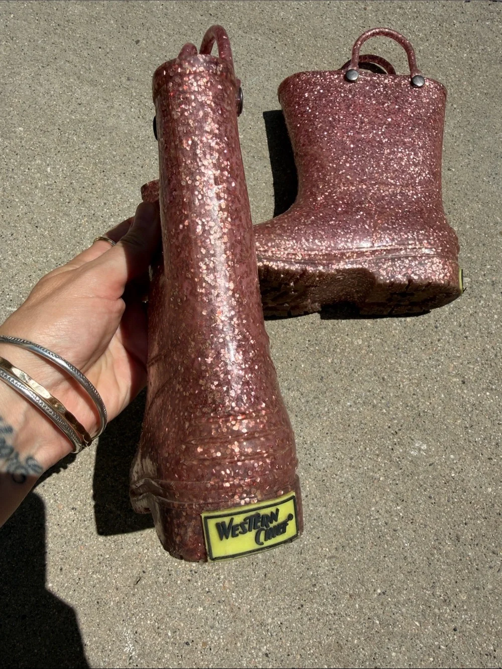 Western Chief Kids Glitter Rain Boots in Rose gold 11